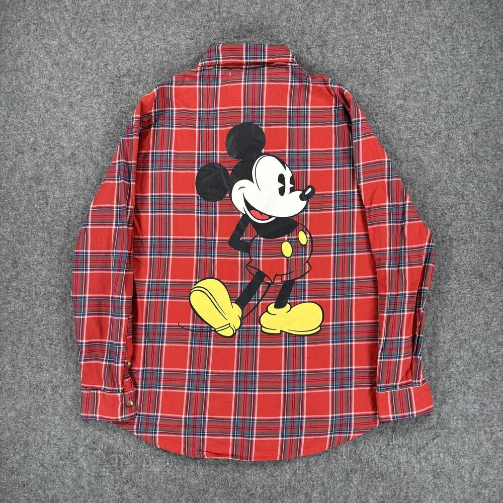 Cakeworthy Disney Mickey Mouse Red Plaid Flannel Shirt Size M Embroidered Collar